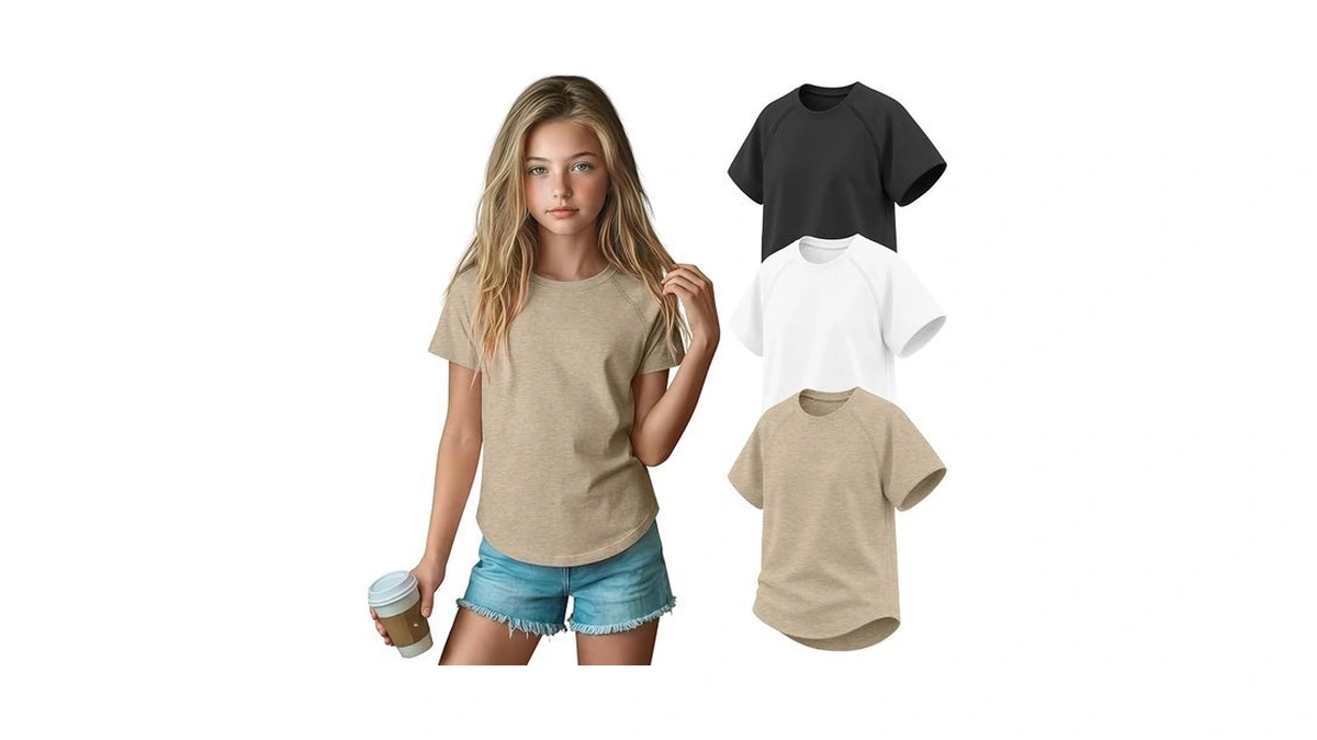 Yooaurvox 3 Pack Girls' Short Sleeve T-shirts Loose Fit Crew