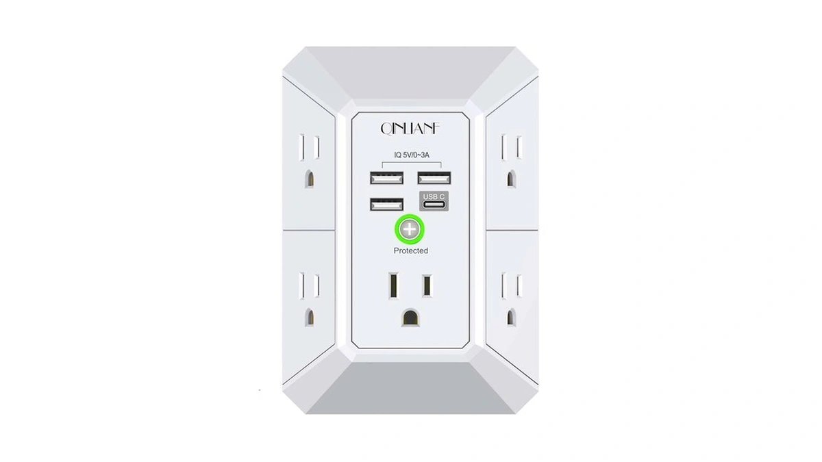 Wall Charger, Surge Protector, Qinlianf 5 Outlet Extender With 4