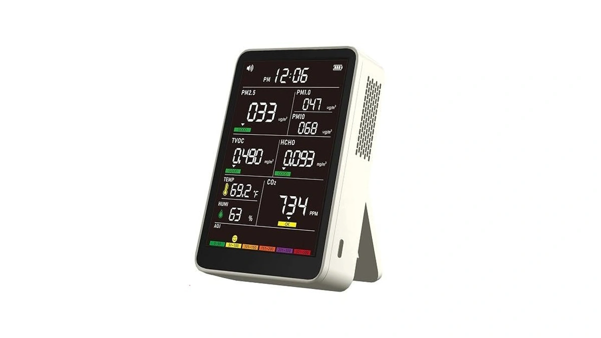 Professional Indoor Air Quality Monitor With Aqi Alerts, Portable Real-time