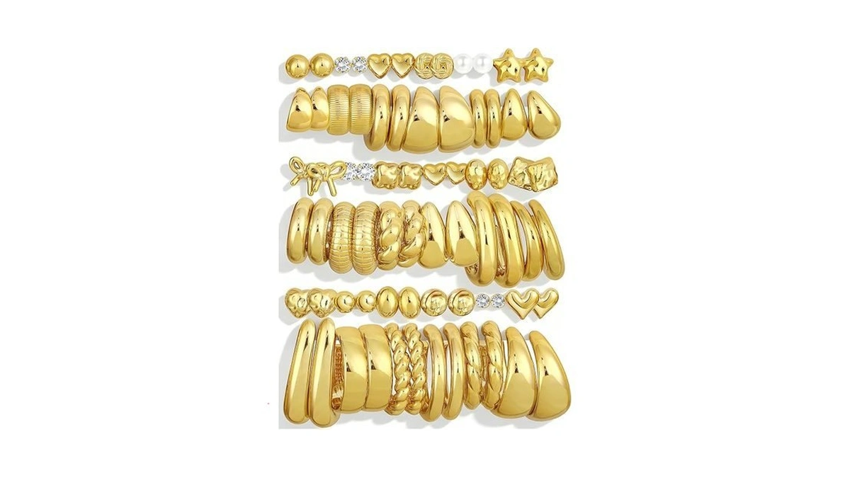 36 Pairs Chunky Gold Hoop Earrings Set For Women, Gold