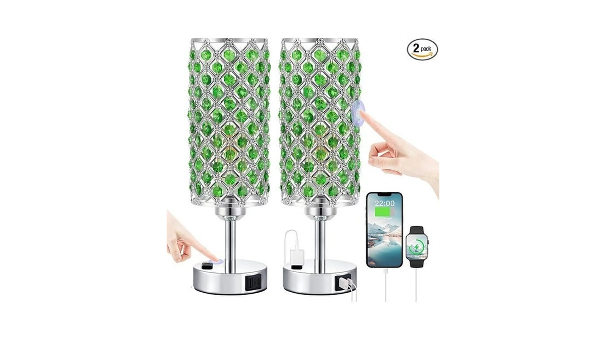 Hong-in Green Crystal Lamp Touch Control Set Of 2, Crystal