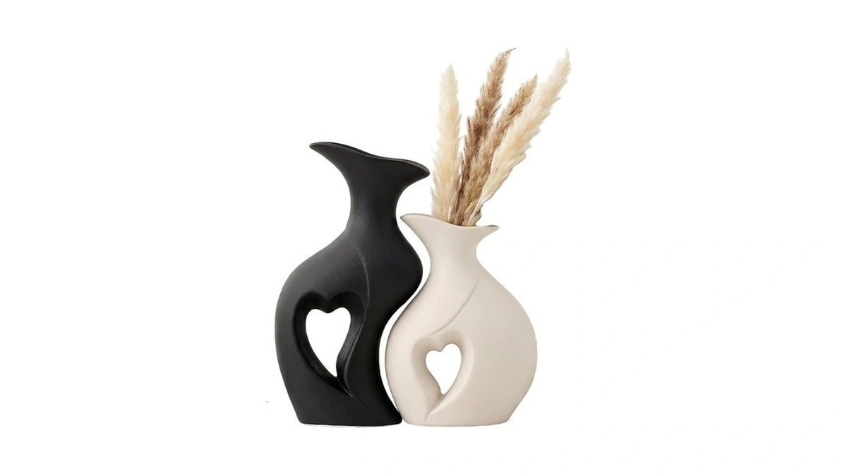 White Flower Vases Set Of 2 Modern Boho Ins Style