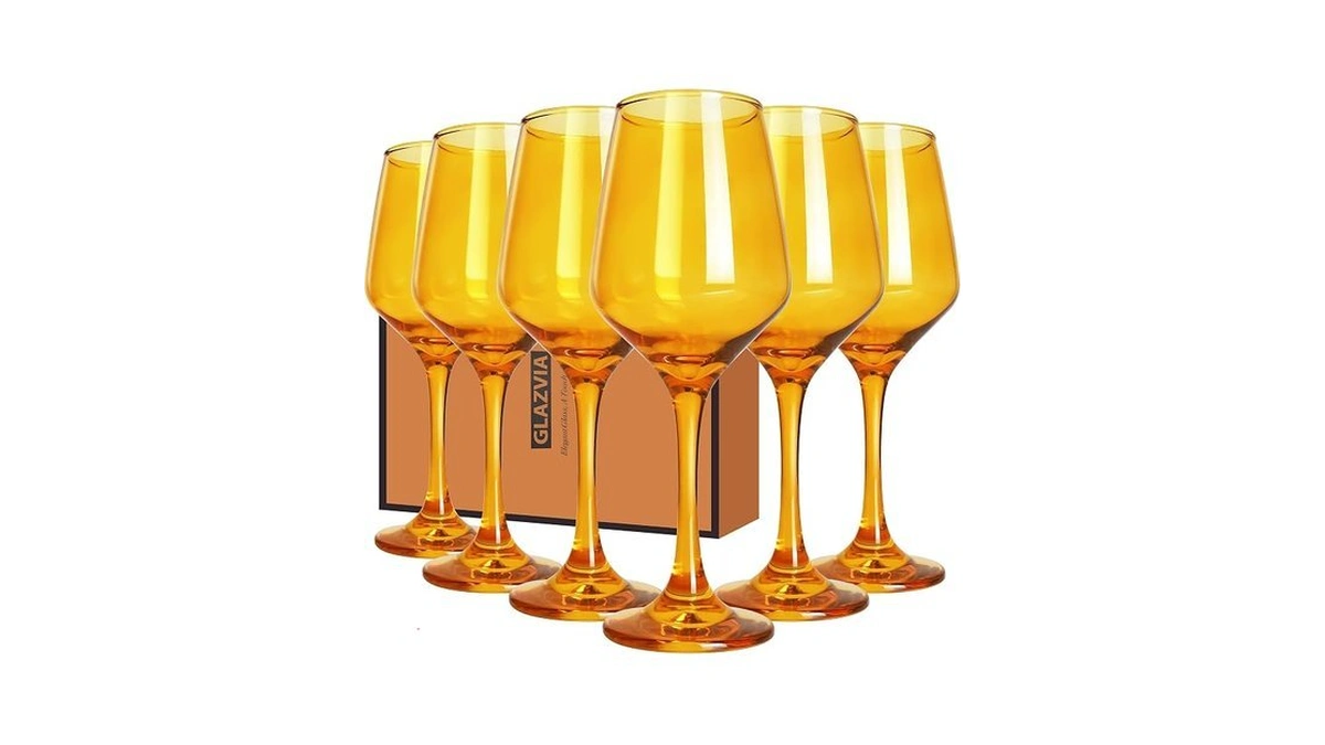 Glazvia Amber Wine Glasses Set Of 6, 12oz Stemmed Glasses,