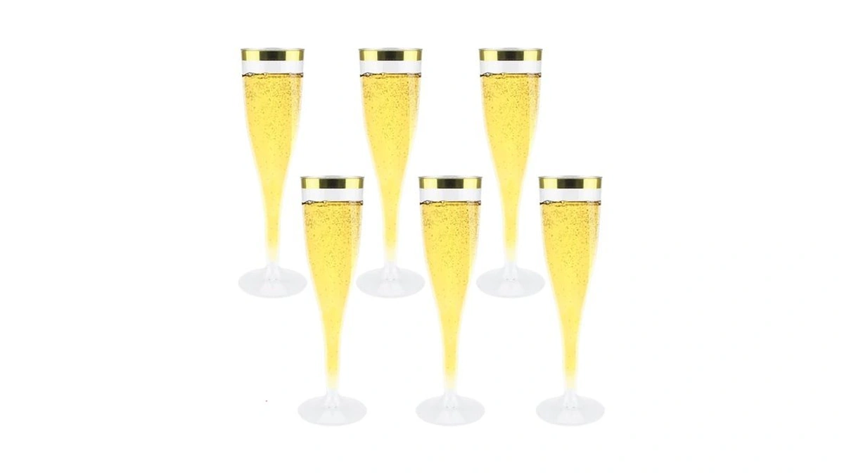 Mr.foam Disposable Champagne Flutes,6pc Gold Rim Champagne Glasses For Parties