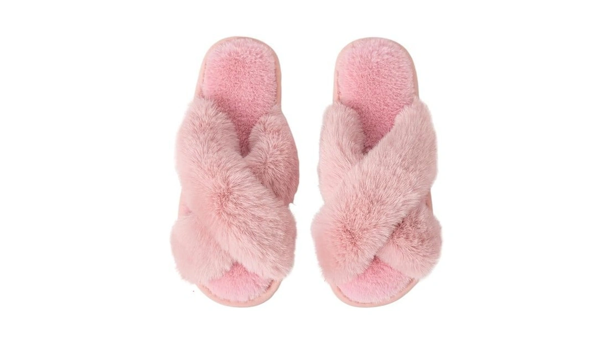 Enteer Women's Slipper Memory Foam Cross Band Fuzzy Slippers Open