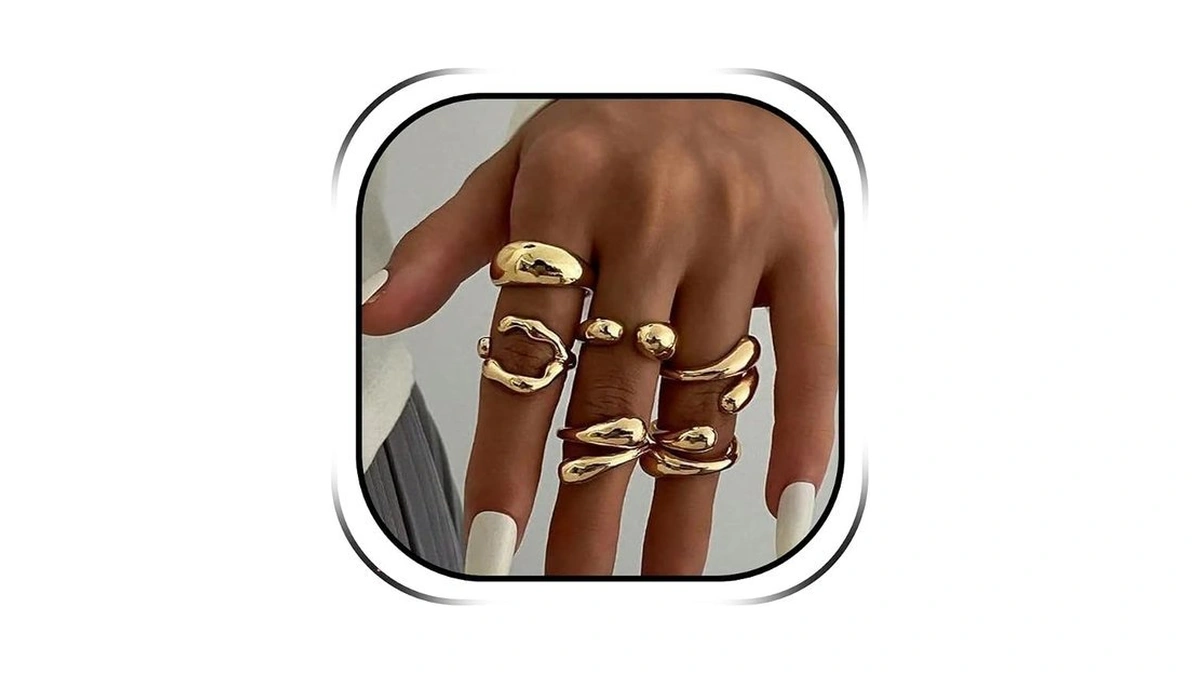 Huasai Fashion Stackable Rings For Women, Gold Silver Chunky Statement