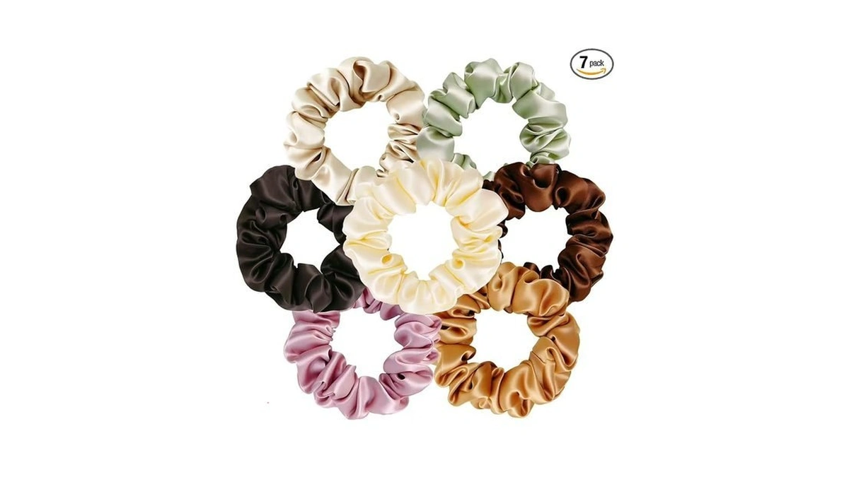 7 Pcs Skinny Neutral Color Satin Scrunchies For Women Girls