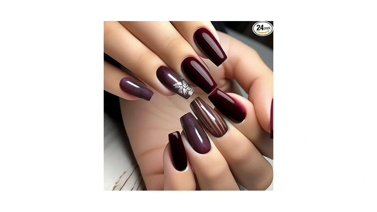 Semata Dark Red Acrylic Press On Nails Medium Long Square