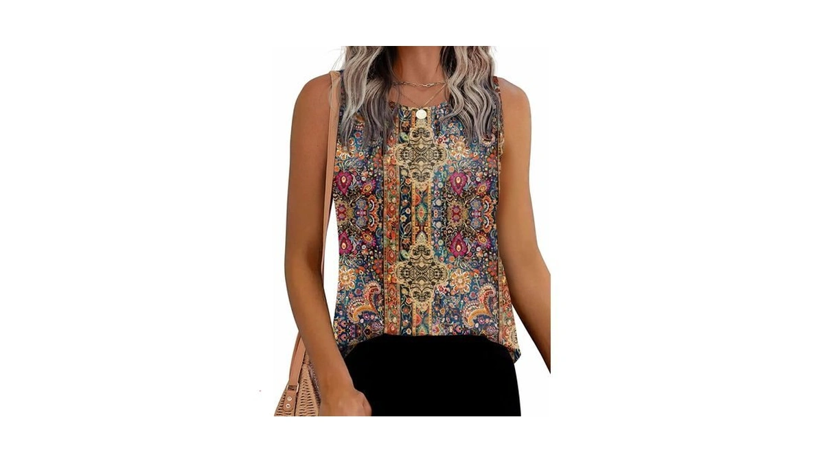 Beyove Womens Summer Tank Tops Pleated Crewneck Casual Loose Fit