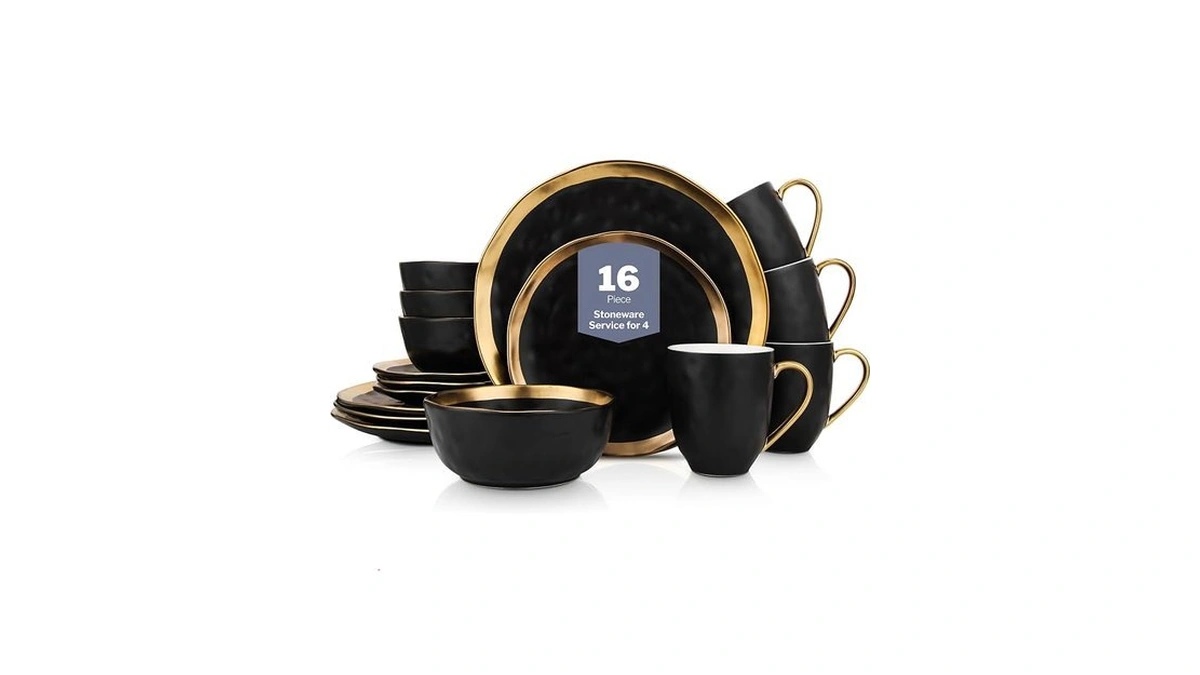 Stone Lain Florian Modern Porcelain 16 Piece Dinnerware Set, Plates
