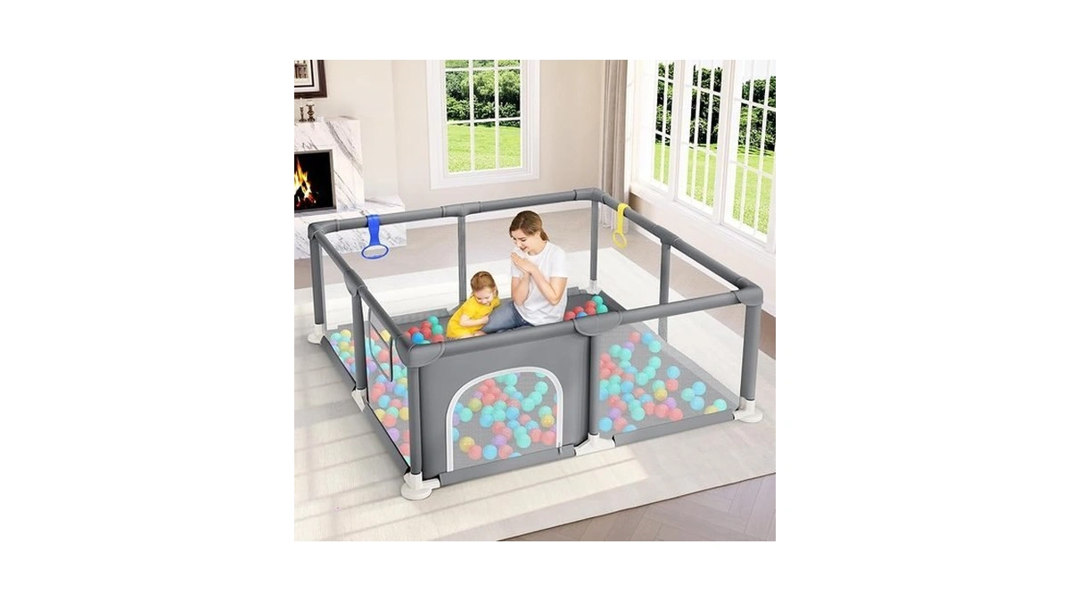 Dripex Baby Playpen, 47"x47" Small Play Pen For Babies, Grey