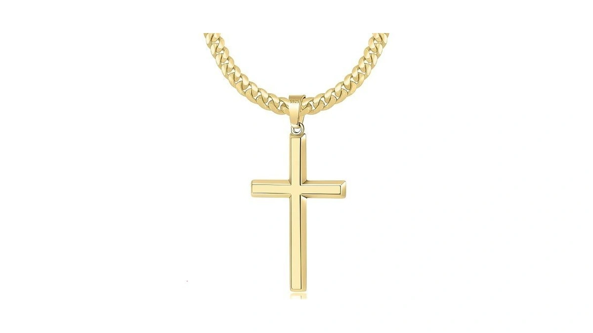 Bwdipcyc 14k Plated Gold Cross Chain Necklace For Men, Gold