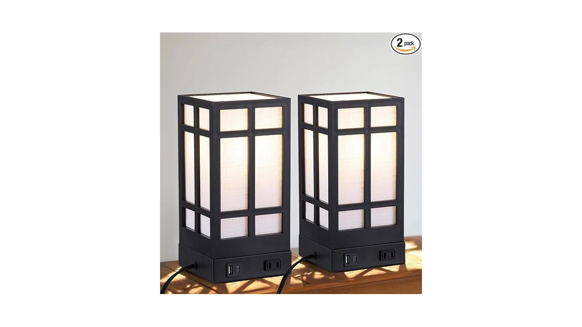 Beside Table Lamp Set Of 2 With Ac Outlet, Usb