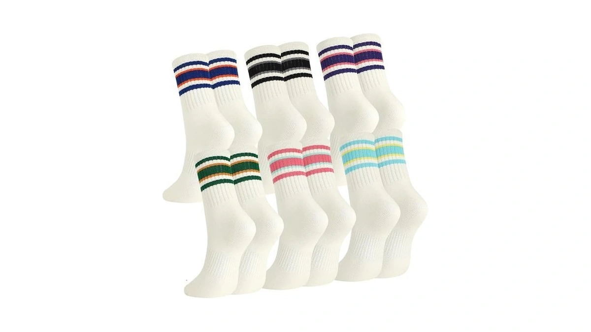 Scenicamp 6 Pairs Scrunch Slouchy Striped Crew Socks For Women