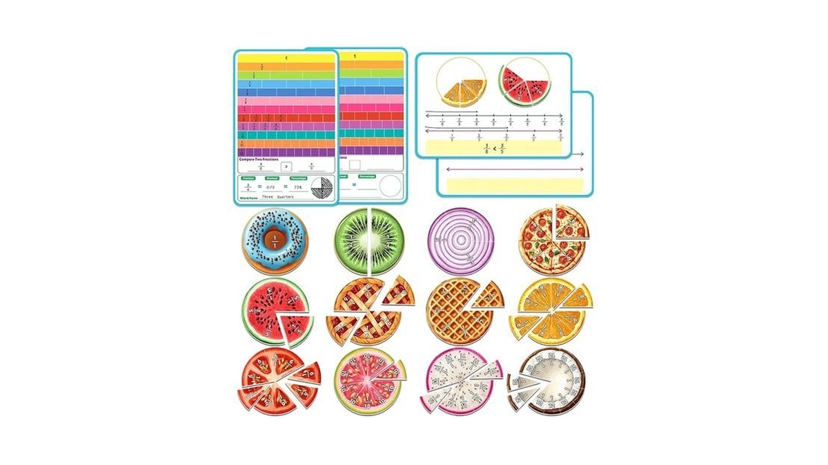Laffunz Magnetic Fraction Tiles & Circles, Bars,math Manipulatives, Fraction Manipulatives