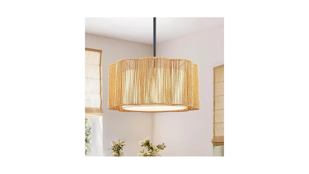 Zicbol Boho Rattan Chandelier 16.14 Inch, 3-light Farmhouse Rattan Pendant