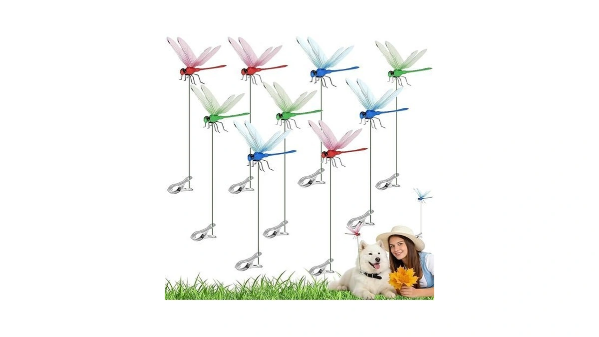 12 Pcs Dragonfly Clip,fake Dragonflies, Humming Bird Stakes, Plastics Dragonfly
