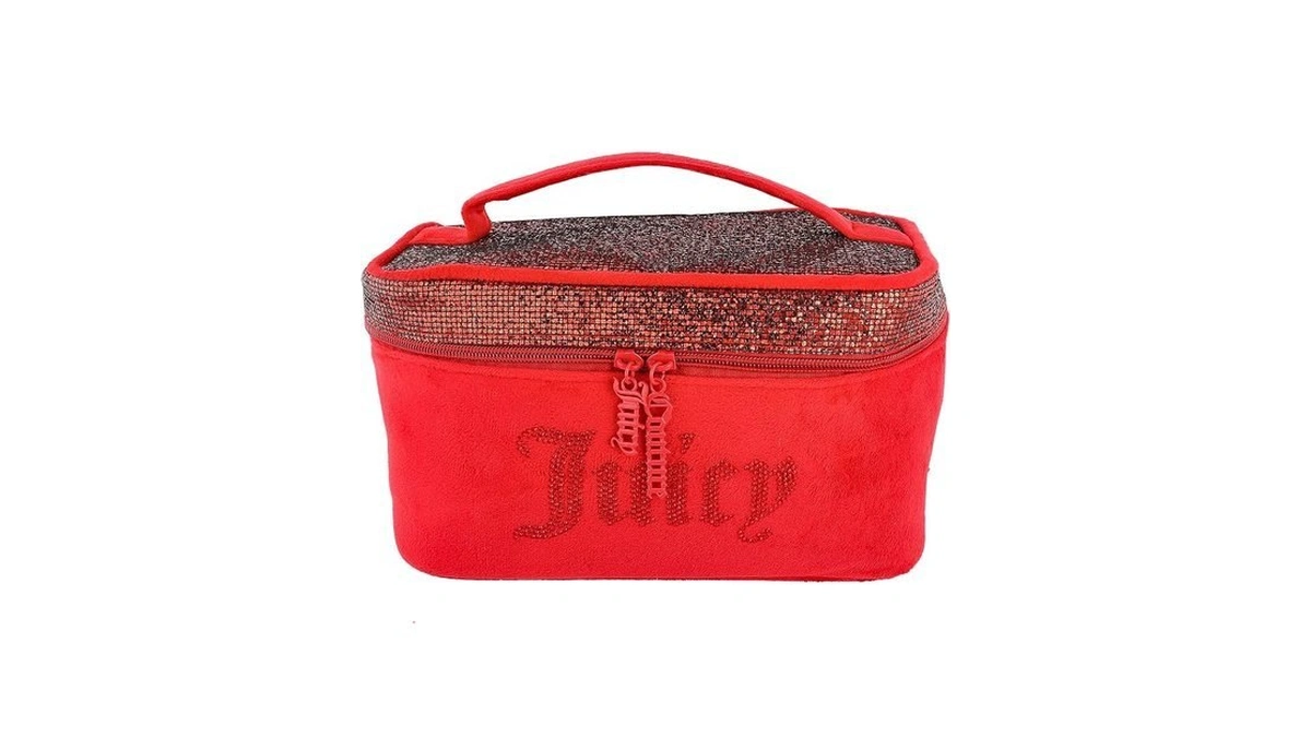 Juicy Couture Red Makeup Bag Cosmetics Organizer Travel Essentials Train