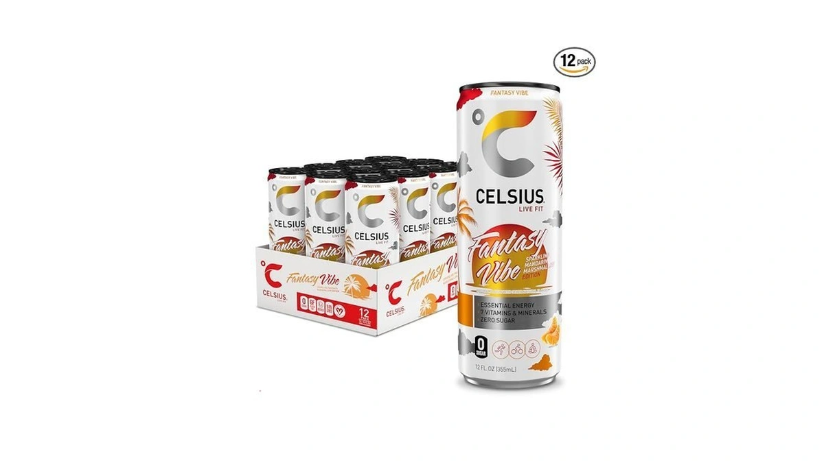 Celsius Fantasy Vibe Sparkling Mandarin Marshmallow, Sugar Free Energy Drink,