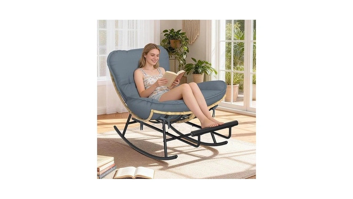 Zenpetio Papasan Rocking Chair - Oversized Rocking Chair With Footrest,