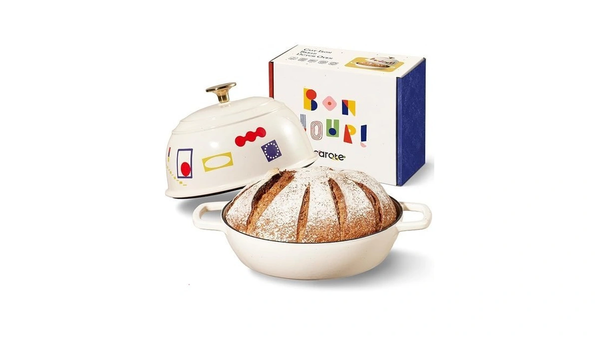Carote 5qt Cast Iron Dutch Oven Pot With Lid, Bread