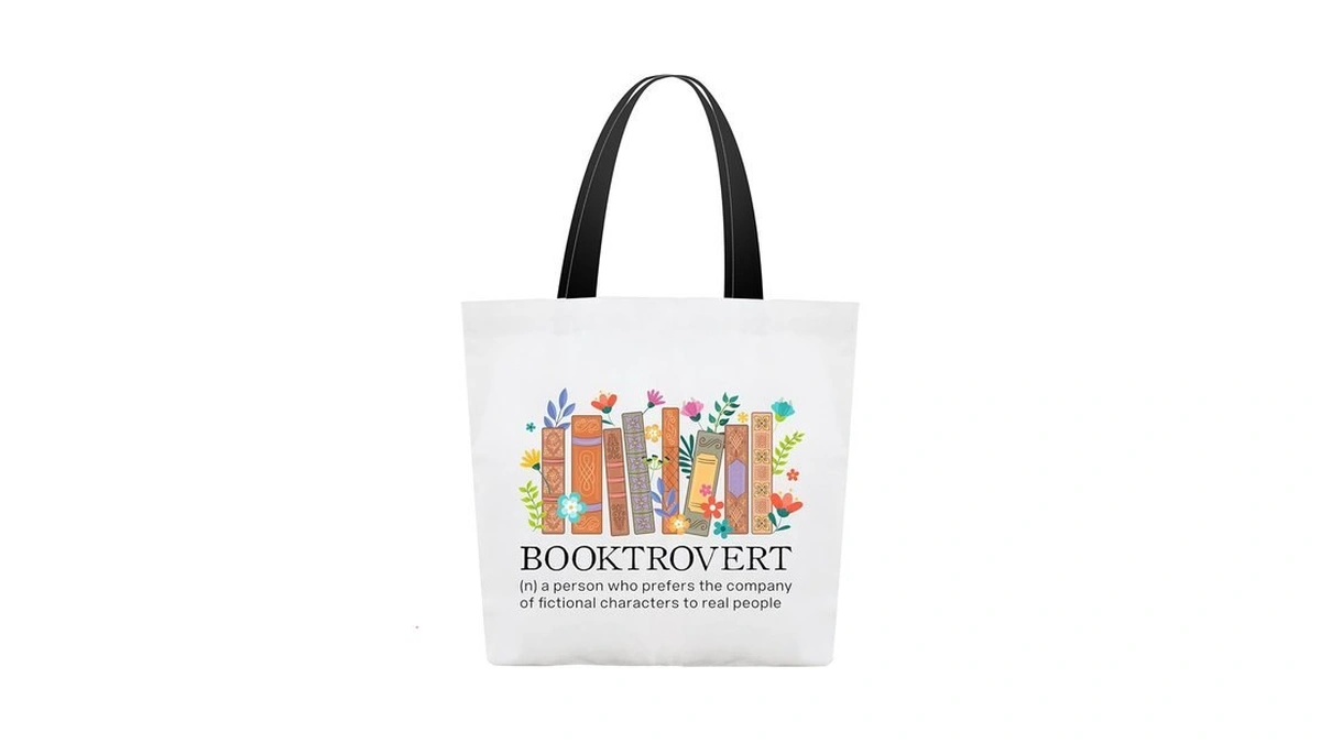 Canvas Book Tote Bag For Women, Booktrovert Definition Shoulder Bag,