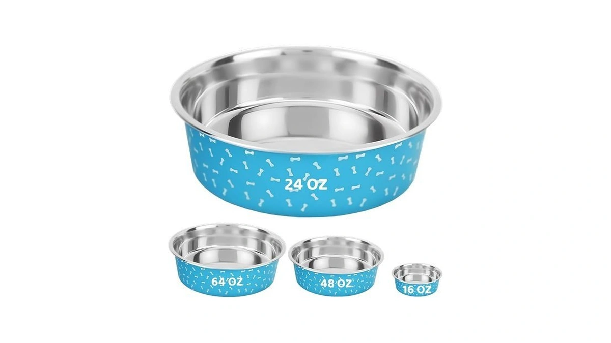Palz&co Deco-blue Stainless Steel Dog Bowl With Non Slip, No