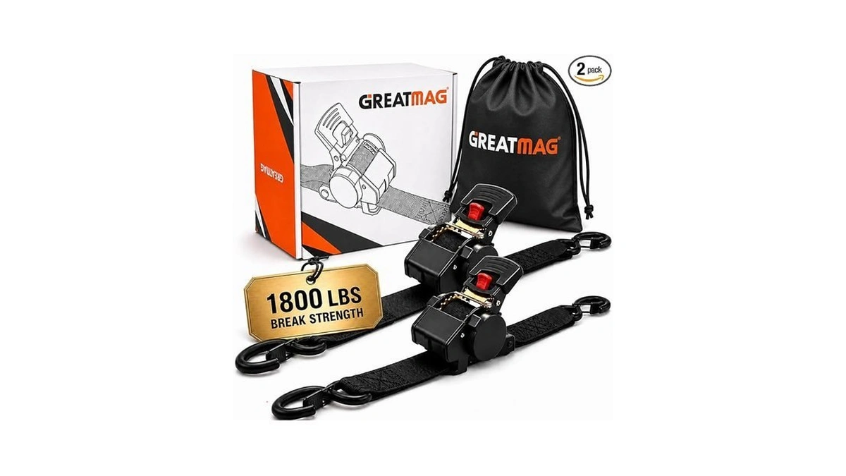 Heavy Duty Retractable Ratchet Tie-down Straps 1800 Lbs, 1in ×