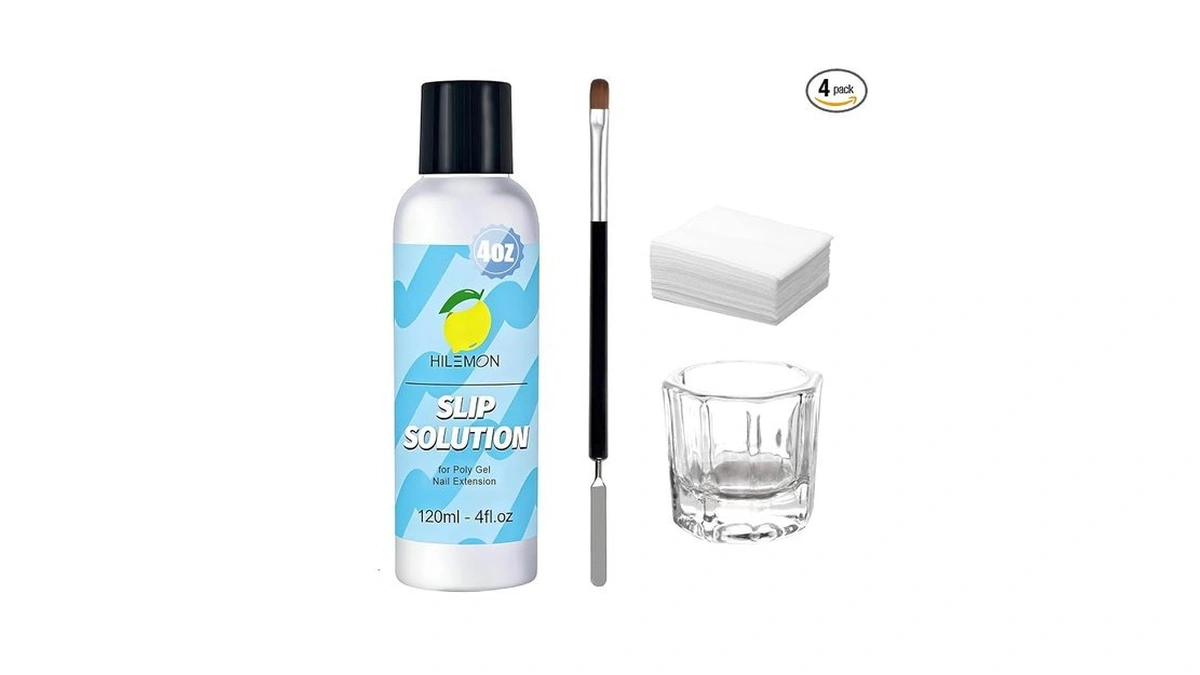 Poly Gel Slip Solution Set, 4oz Liquid With Spatula-brush Glass