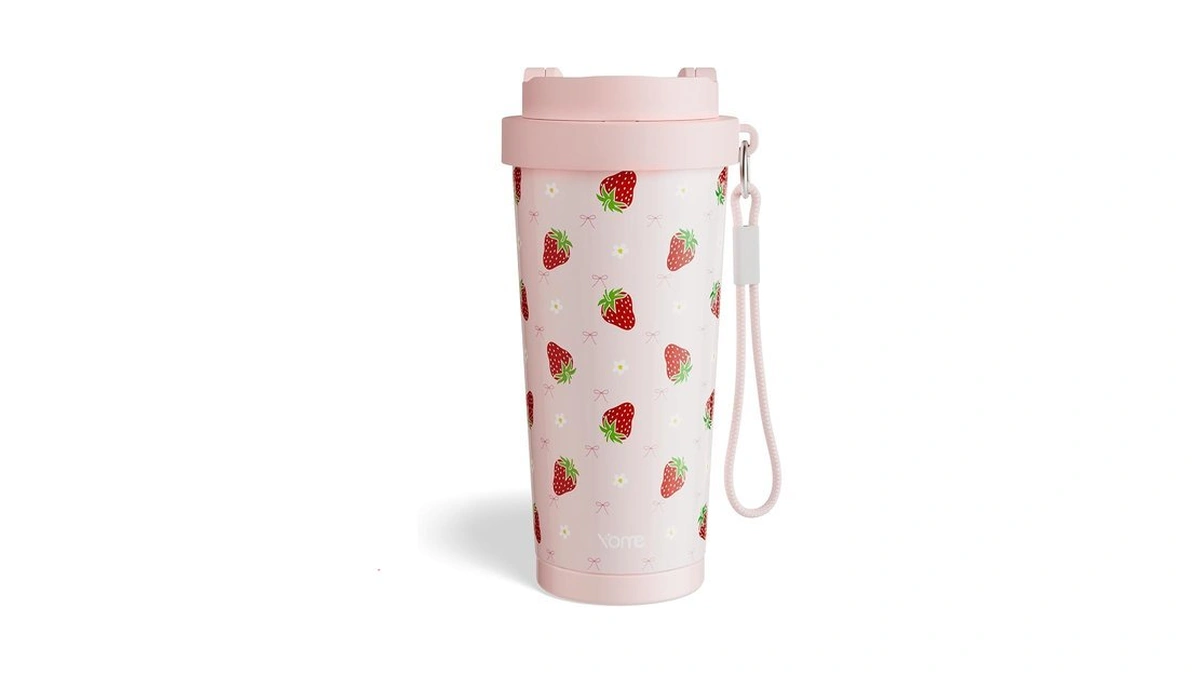 Yome 17oz Strawberry Pink Ceramic Lined Insulated Coffee Mug With