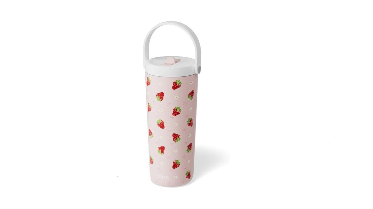 Yome 17oz Strawberry Pink Stainless Steel Tumbler With Flip Straw