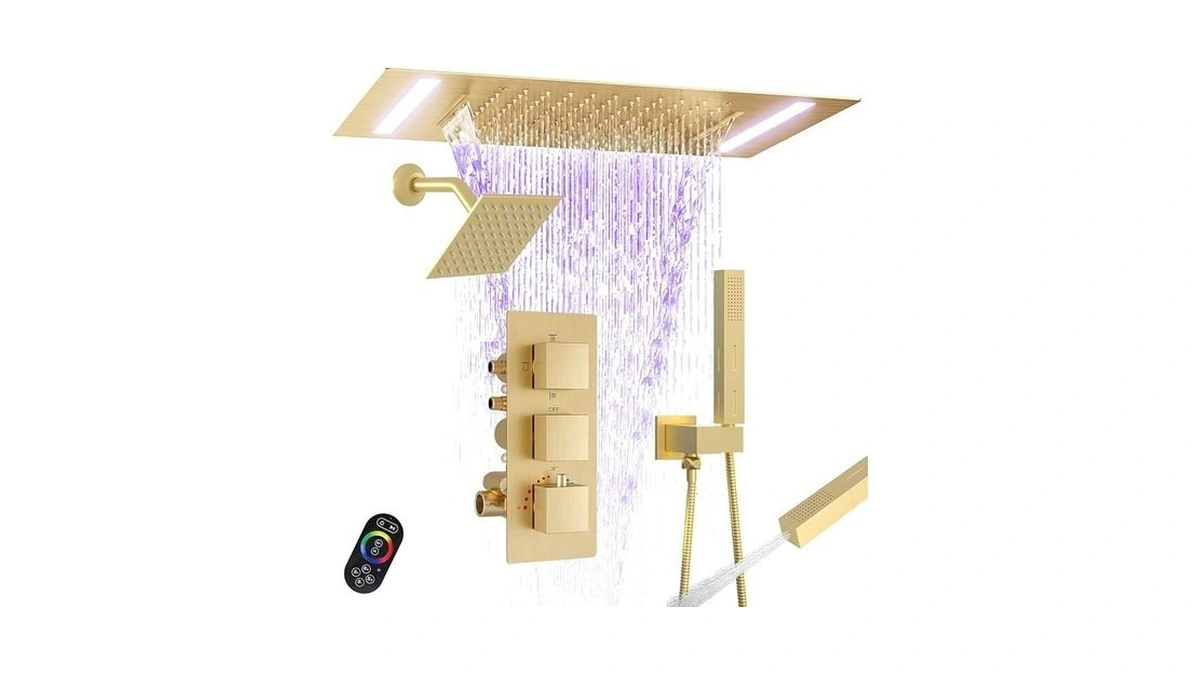 Luxury Dual Rain Shower Head System Thermostatic 4-way Shower Faucet