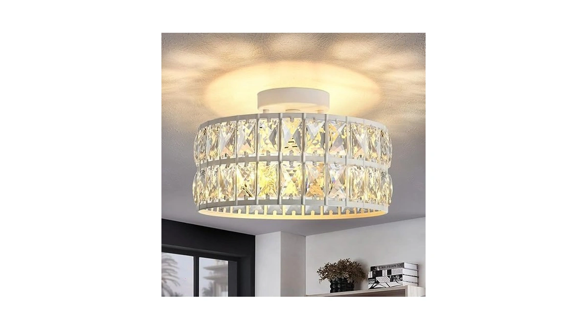 Huixute Modern Bedroom Light Fixtures Ceiling, 12.5" Round Drum Crystal