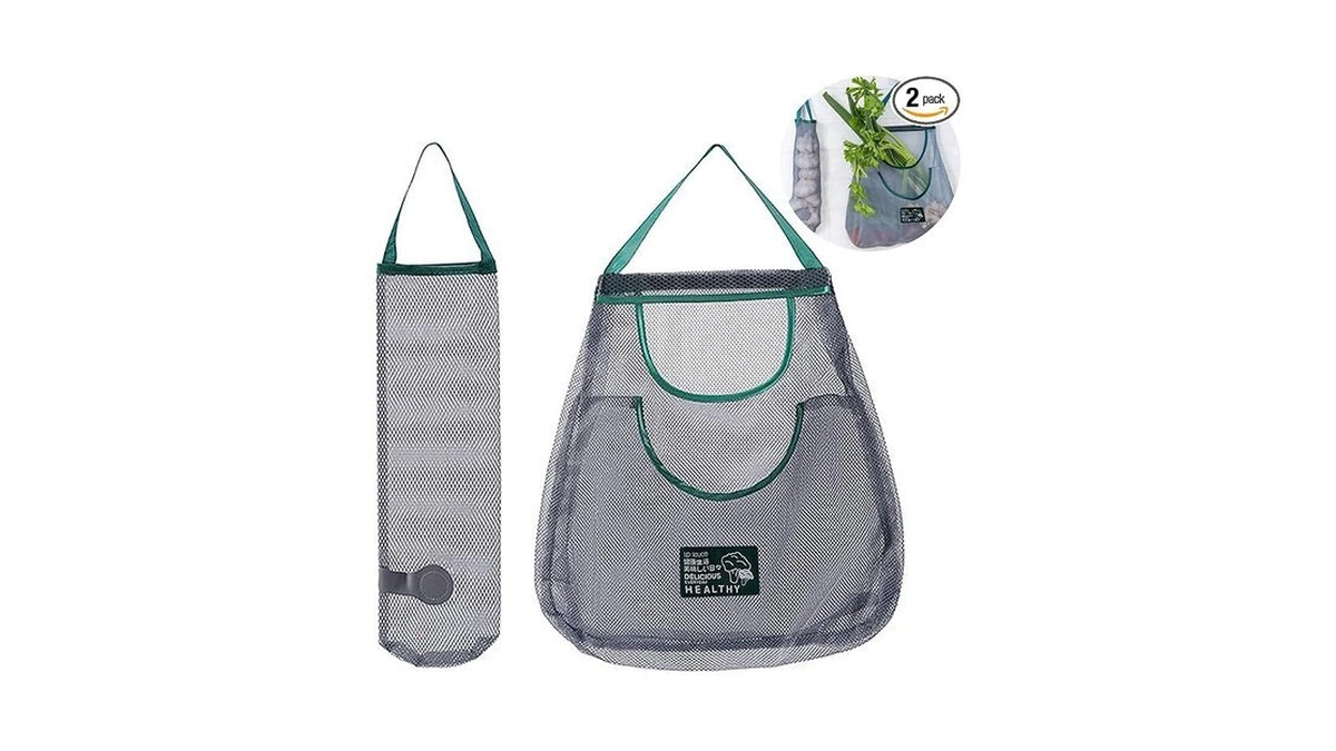 2 Pack Reusable Produce Bags (long + Dual Pocket) Sturdy