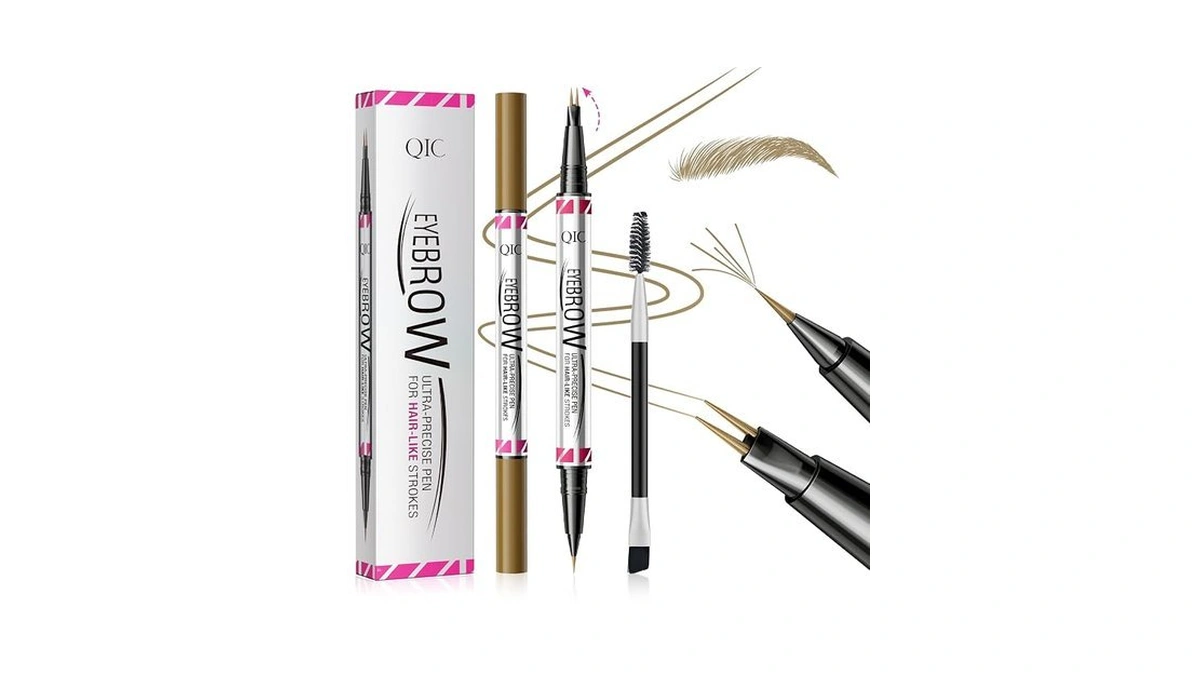2 Pack Eyebrow Pen, Brow Pencil 2-in-1 Dual-ended Microblading Eyebrow