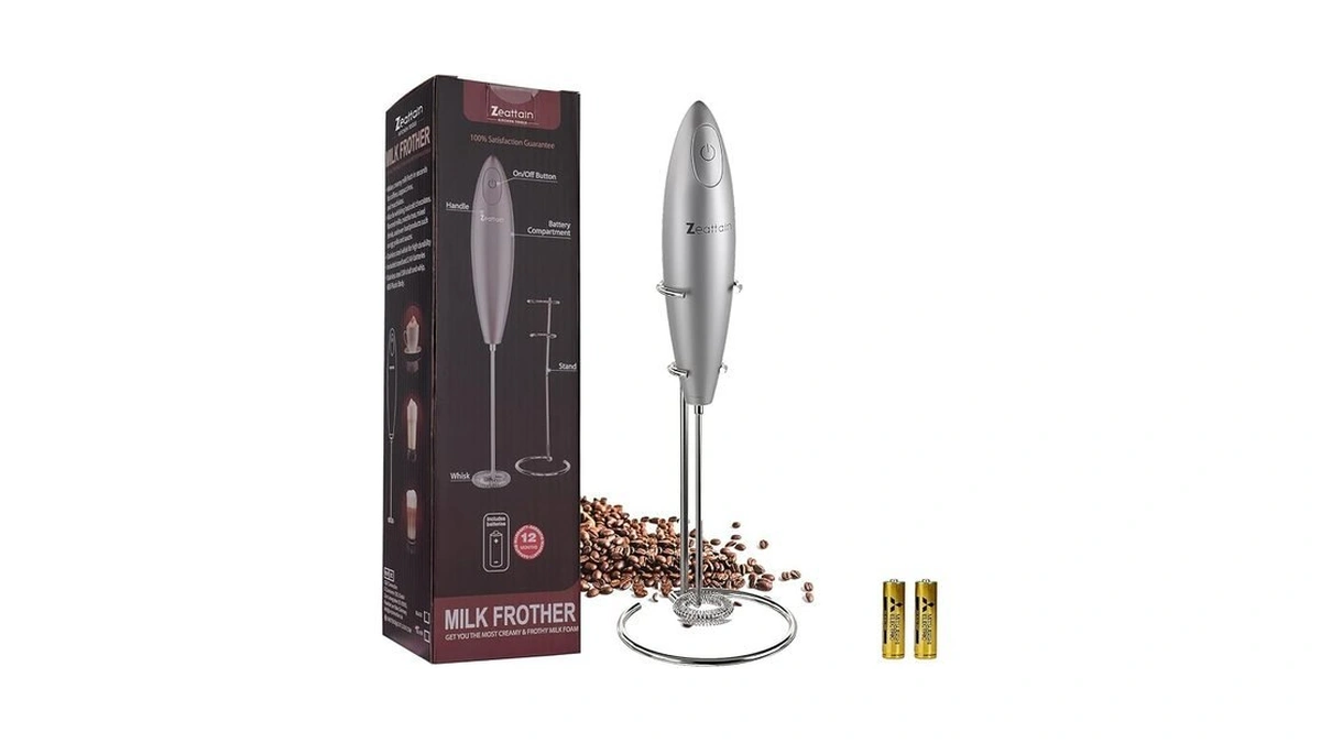 Zeattain Milk Frother Handheld Mixer, Battery Operated Electric Whisk Foam
