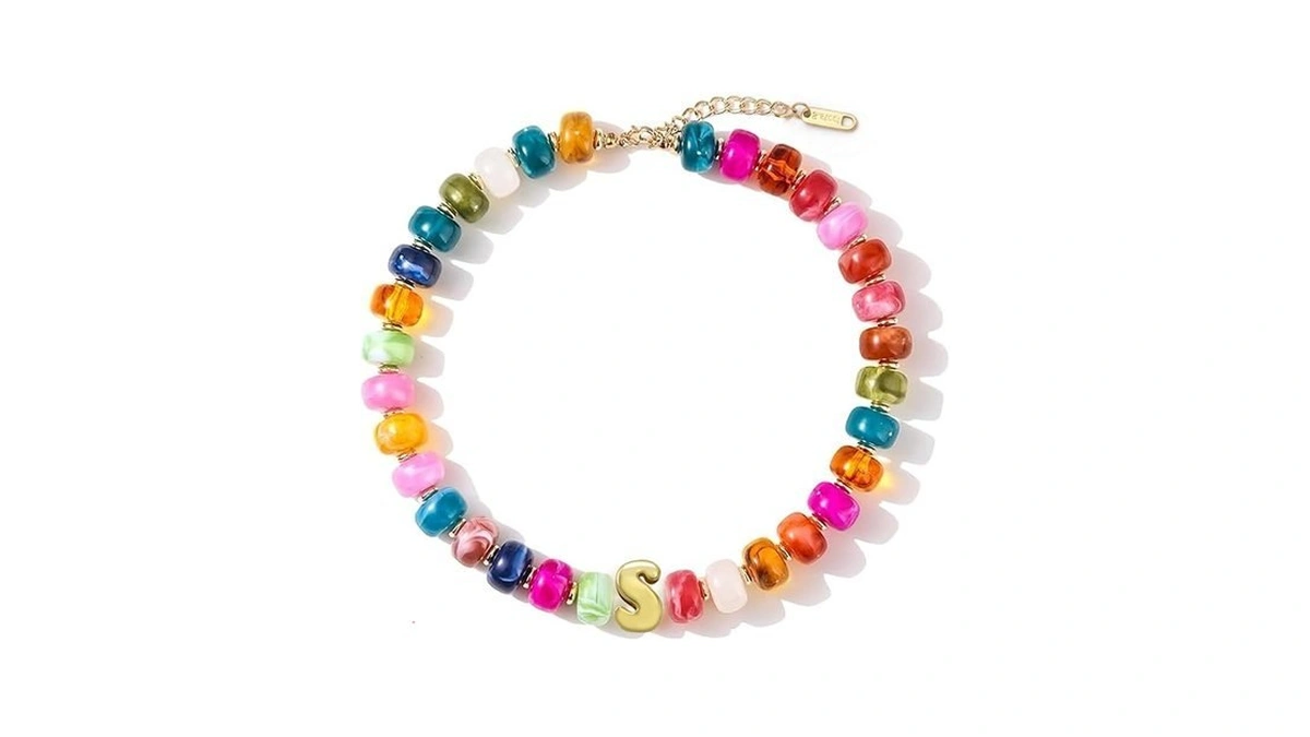 Aporvi Chunky Colorful Initial Necklace For Women Beaded Letter Choker