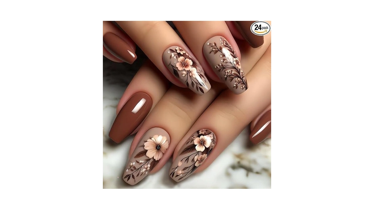 Semata Brown Acrylic Coffin Press On Nails Medium Long Square