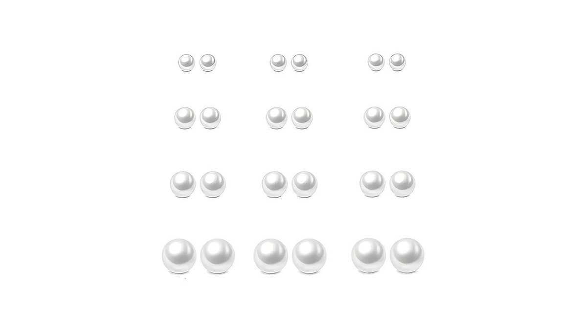 Alggkss 12 Pairs Hypoallergenic Stainless Steel Pearl Stud Earrings For