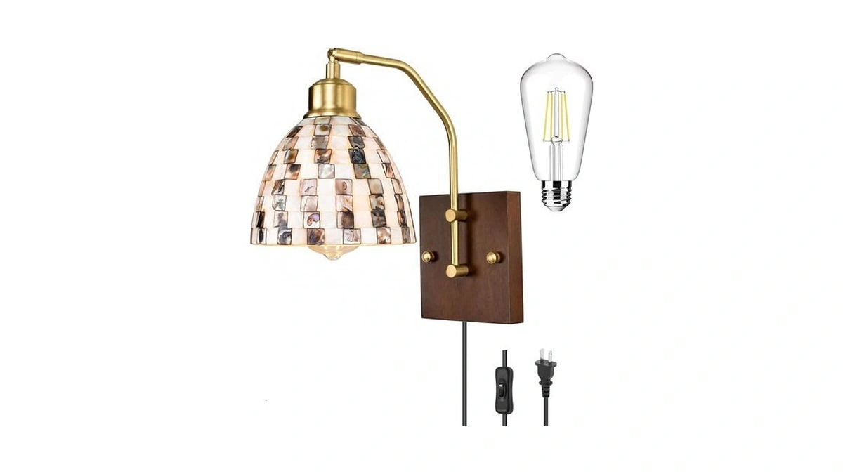 Mother-of-pearl Shell Mosaic Shade Wall Sconce, Plug-in Or Hardwire Wall
