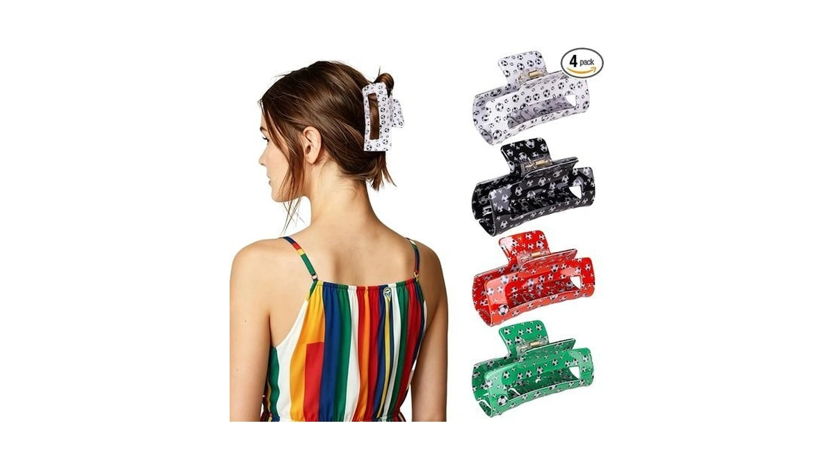 Soccer Hair Claw Clips 4pcs, Joeysisi Sports Theme Football Pattern