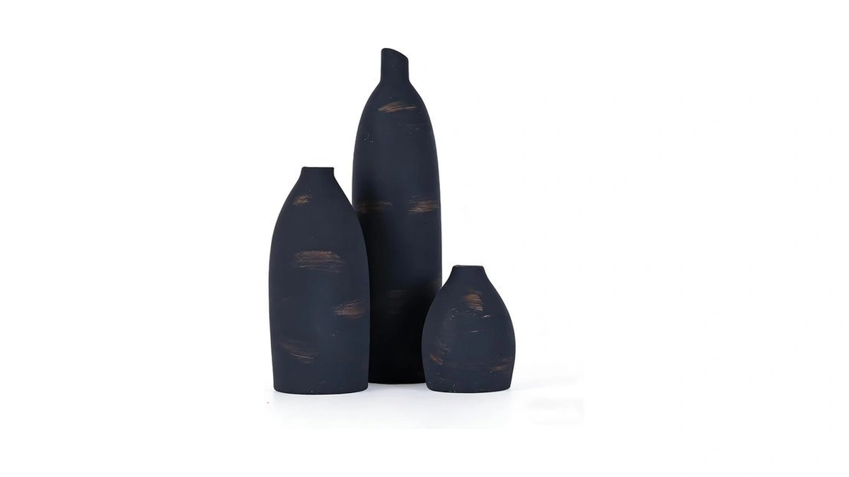 Matte Black Ceramic Vase Set Of 3, Black Vase Set