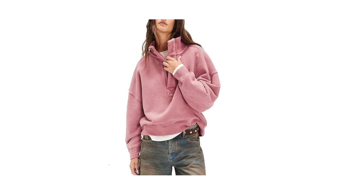 Fenclushy Sweatshirt For Women Long Sleeve 1/4 Button Mock Neck