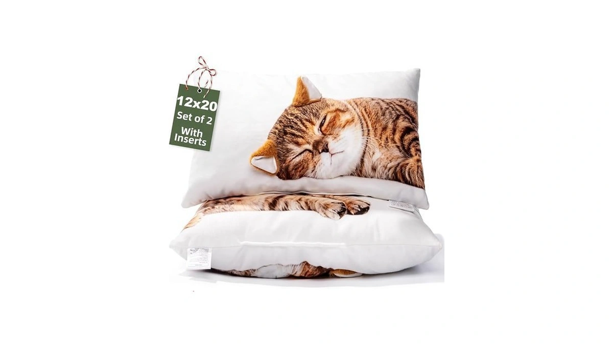 Luisof Cat Plush Pillow 12x20, Set Of 2 Cat Stuffed