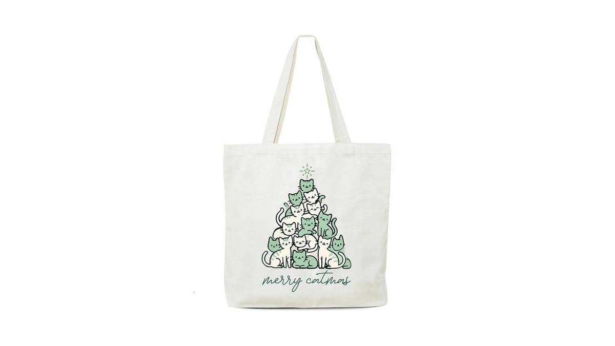 Oztemety Christmas Canvas Tote Bag, Merry Catmas Tree Totes Bag,