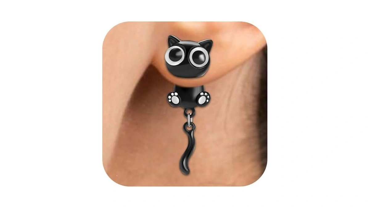Adorable Black Cat Earrings For Women Cute Cat Paw Stud