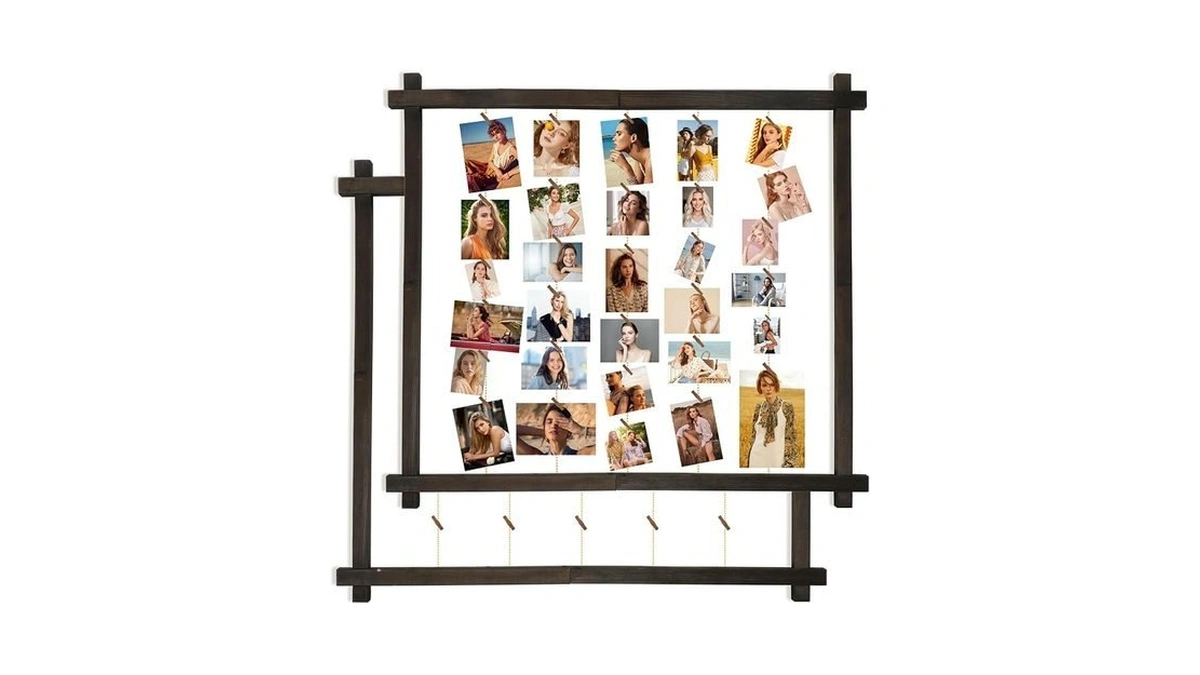 Wood Picture Frames Collage,photo Display With 30 Clips,hanging Picture Board