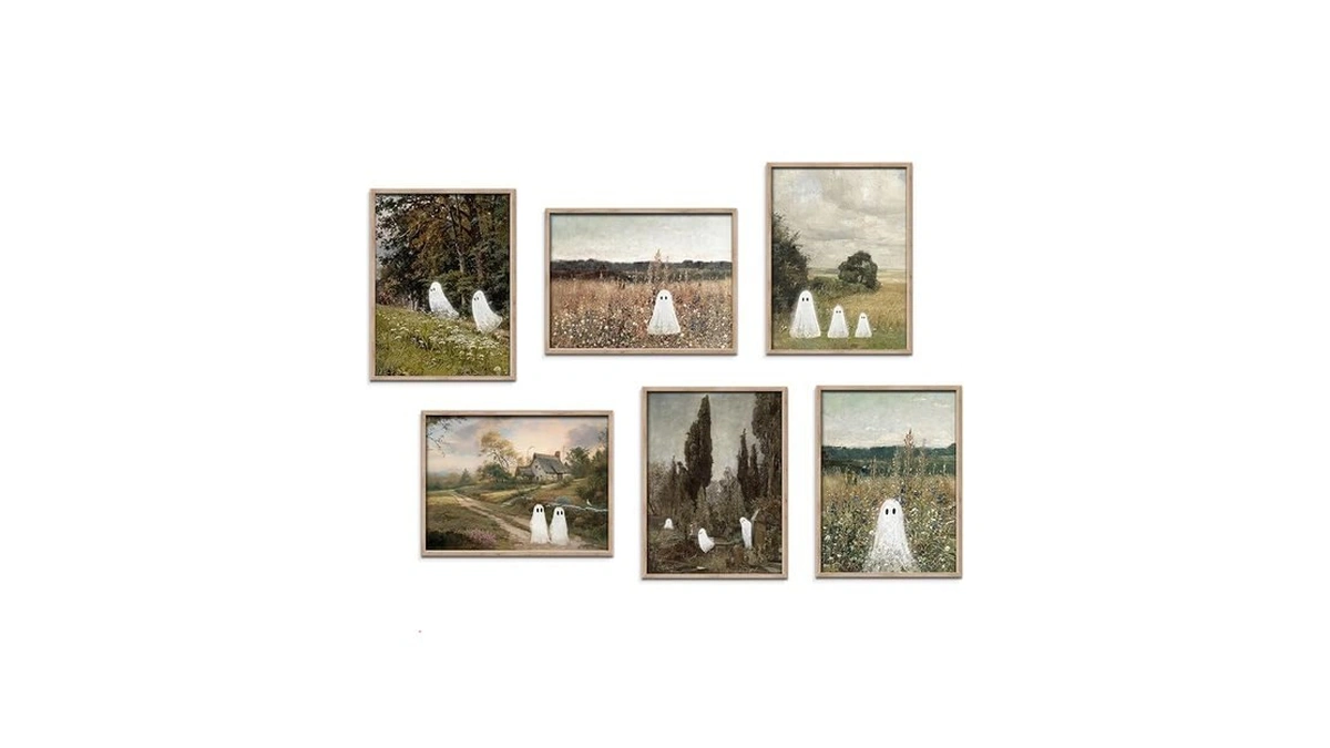 Vintage Landscape Ghost Wall Art Set Of 6, Gothic Cute