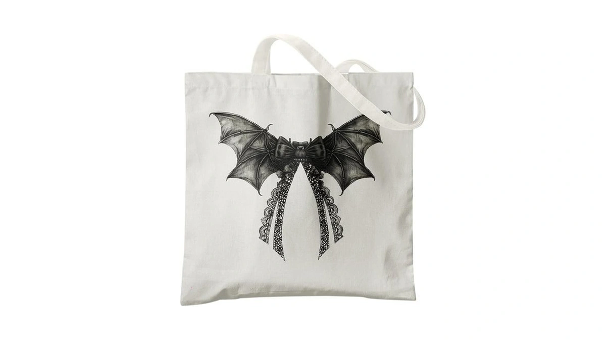 Veqzc Bat Canvas Bag, Halloween Tote, Black Bow Bag For