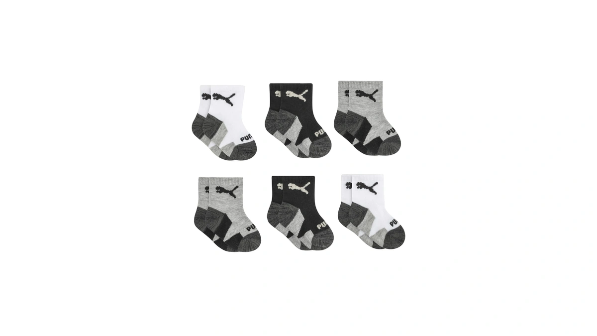 Puma Baby 6 Pack Infant Anklet Socks, White/black, 0-12 Months